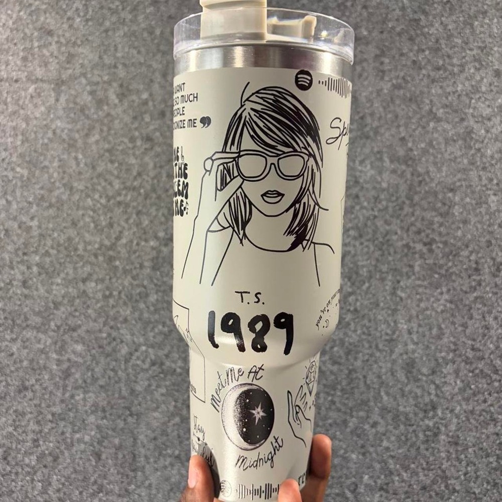Taylor Swift Engraved 40oz Travel Tumbler Cream Insulated Cup Swiftie Gift
